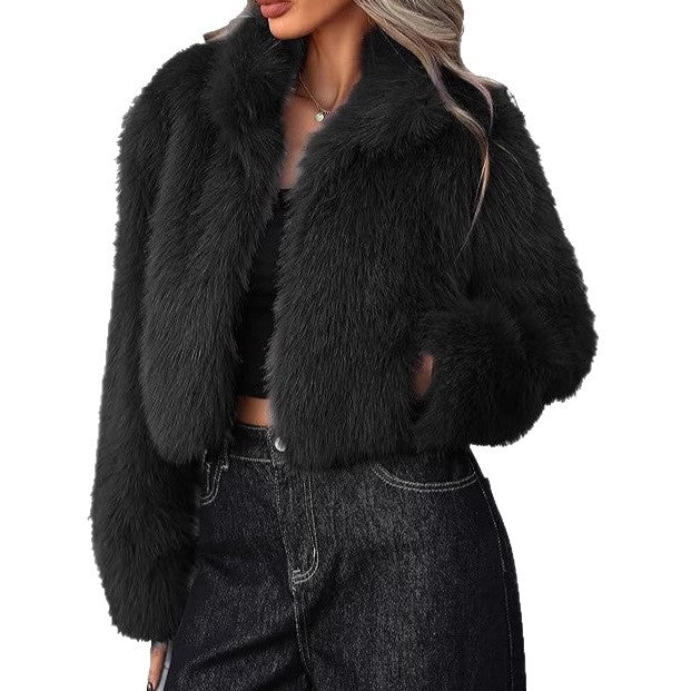 Damen Flauschige kurz geschnittene Kunstpelzjacke EB