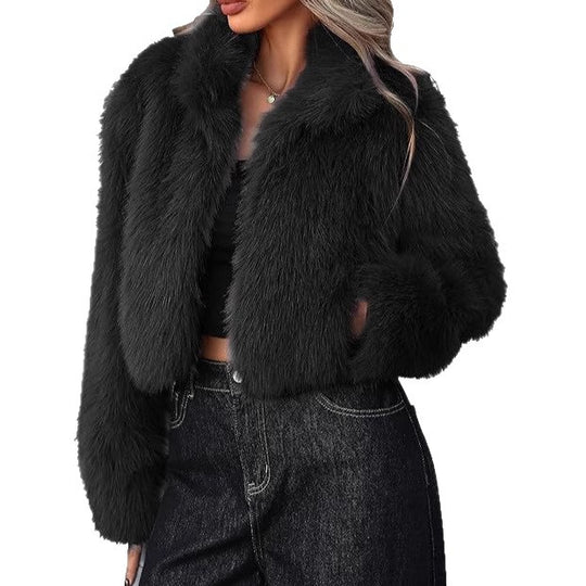 Damen Flauschige kurz geschnittene Kunstpelzjacke EB