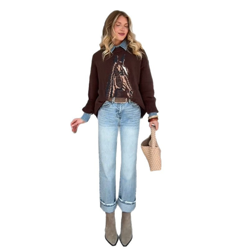 Damen Sweatshirt mit kunstvollem Tiermotiv und lässigem Schnitt EB