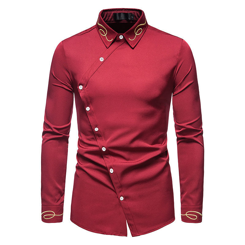 Herren elegantes Langarmhemd mit asymmetrischem Schnitt und luxuriösen Details EB