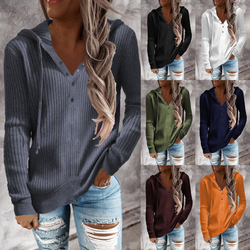 Damen Kapuzenpullover mit strukturiertem Rippdesign und praktischen Knöpfen EB