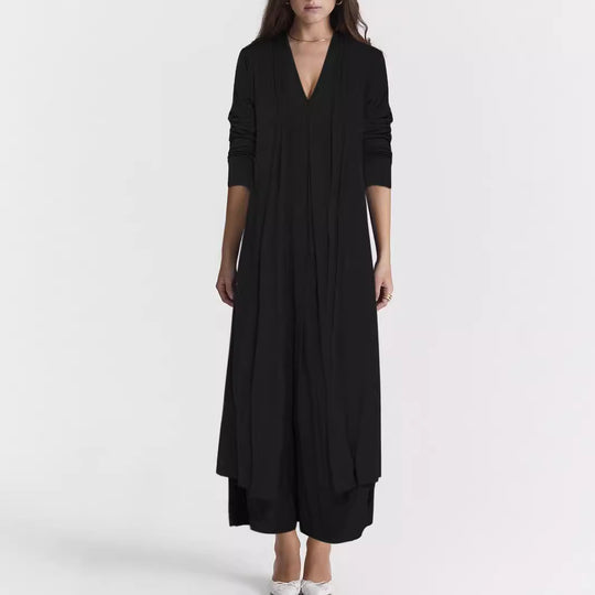 Damen luftiger Maxi-Rock mit elegantem V-Ausschnitt und fließendem Schnitt EB