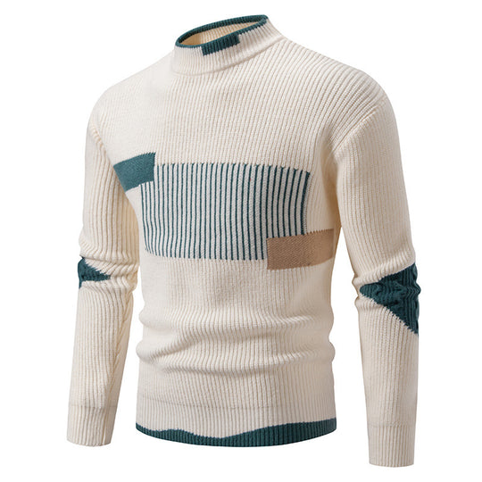 Herren nan gerippter Feinstrickpullover mit Stehkragen und kontrast-Blockdesign EB
