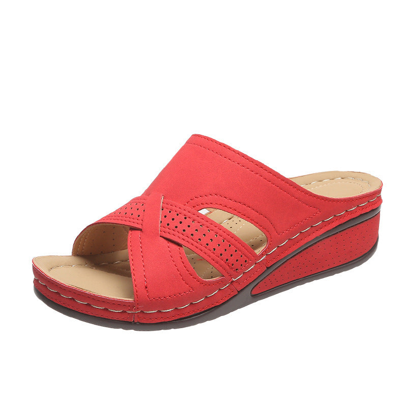 Damen Bequeme Wedge-Pantoletten mit atmungsaktivem Obermaterial und ergonomischer Sohle EB