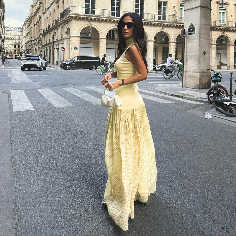 Damen Maxikleid mit ärmellosem Oberteil und romantischem Rüschensaum EB