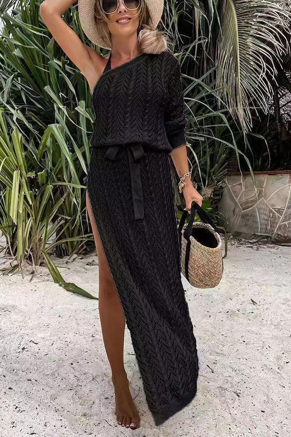 Damen Sommerliches Maxi-Kleid mit asymmetrischem Schnitt und lässigem Bindegürtel EB