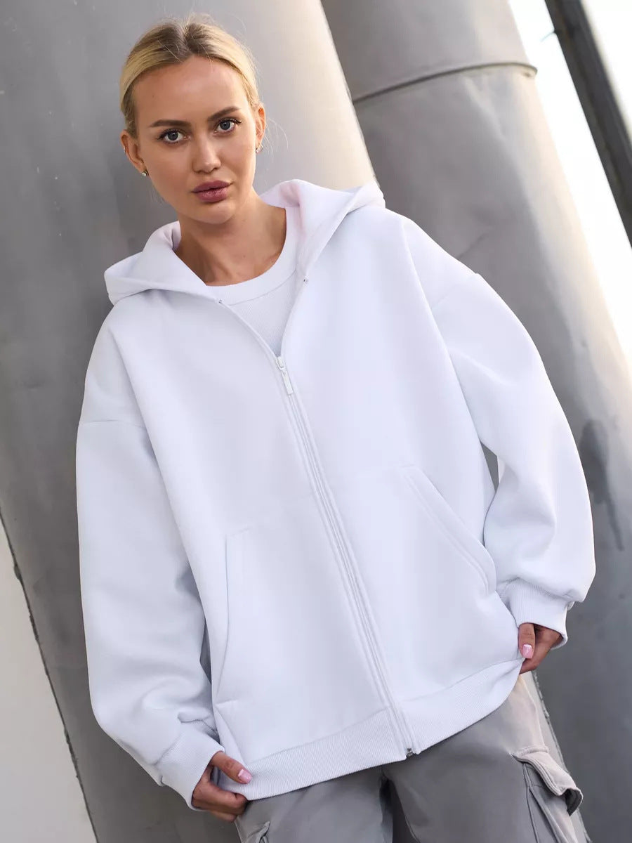 Damen lässiger Kapuzenjacke mit praktischem Reißverschluss und großen Taschen EB