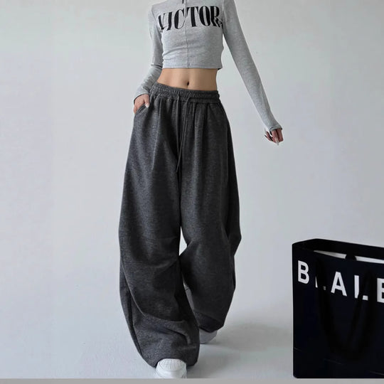 Damen Bequeme weite Jogginghose mit elastischem Bund und praktischen Taschen EB
