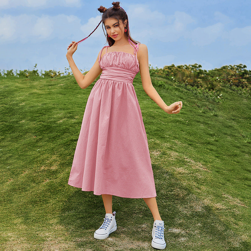 Damen Midikleid mit gerafftem Oberteil und schwingendem Saum EB