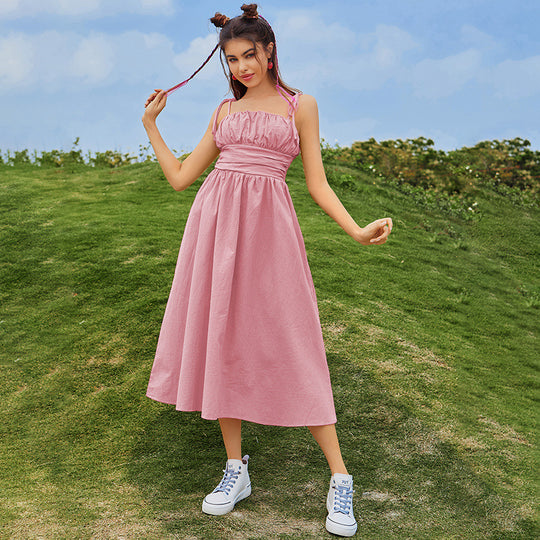 Damen Midikleid mit gerafftem Oberteil und schwingendem Saum EB