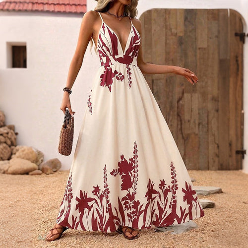 Damen Maxikleid mit tiefem V-Ausschnitt und floraler Applikation EB