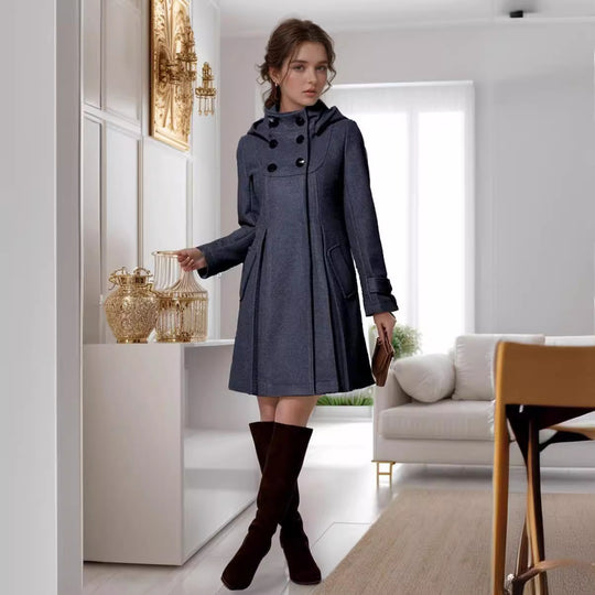 Damen modischer Trenchcoat mit Kapuze und praktischen Taschen EB