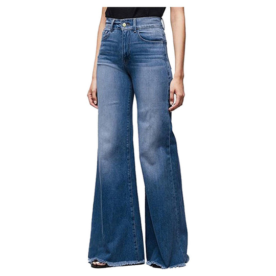 Damen Weite Schlagjeans mit fransigem Saum