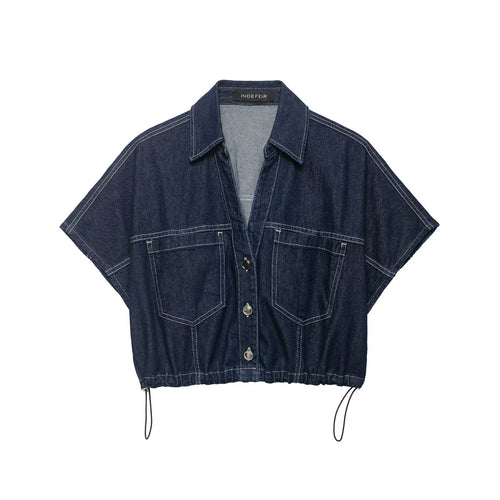 Damen Oversize Denim-Bluse mit praktischen Taschen und elastischem Saum EB