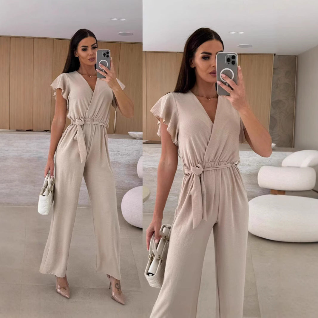 Damen eleganter Jumpsuit mit voluminösen Ärmeln und schmaler Taillenbetonung EB