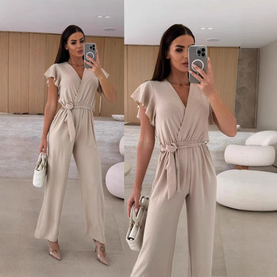Damen eleganter Jumpsuit mit voluminösen Ärmeln und schmaler Taillenbetonung EB