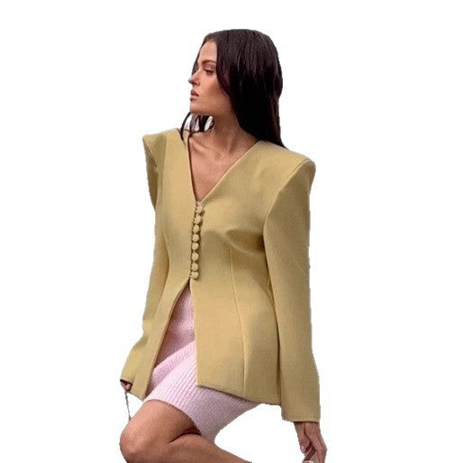Damen Modischer Blazer mit asymmetrischem Schnitt und dekorativen Knöpfen EB