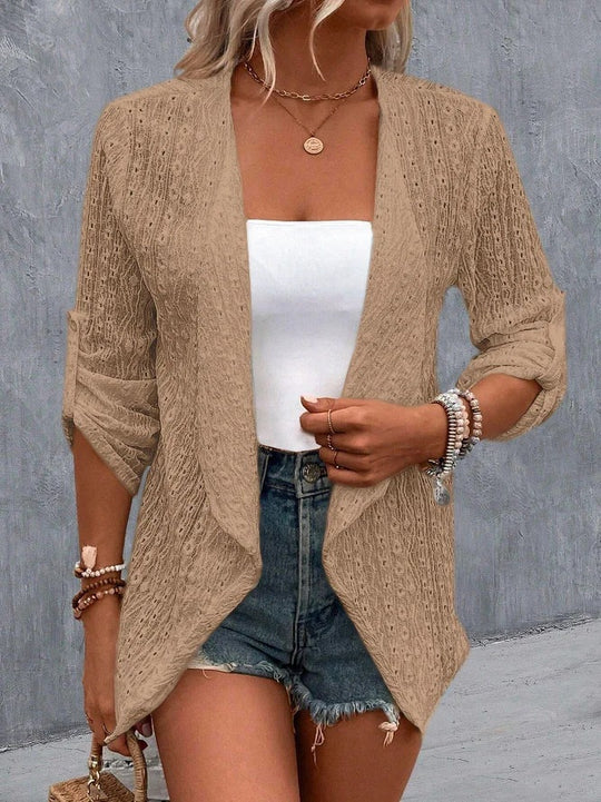Damen Leichte Strickjacke mit asymmetrischem Schnitt und 3/4-Ärmeln EB