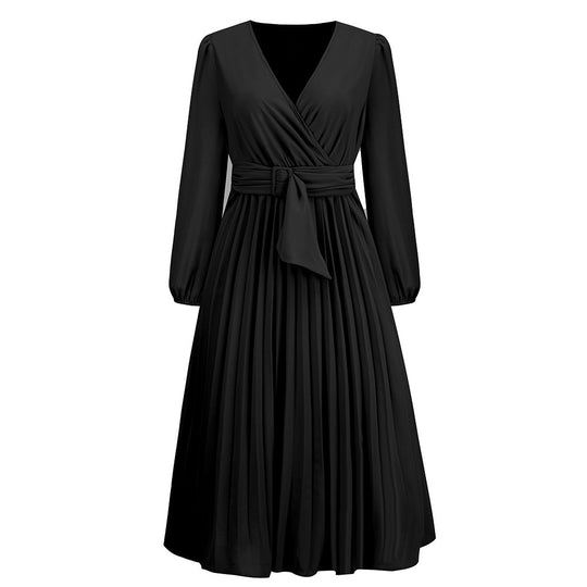 Damen Elegantes Wickelkleid mit dekorativen Falten und Taillengürtel EB