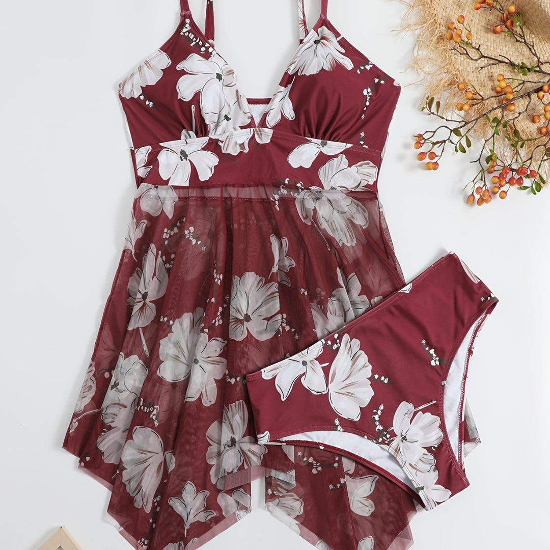 Damen Strandkleid mit floralem Überwurf EB