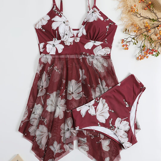Damen Strandkleid mit floralem Überwurf EB
