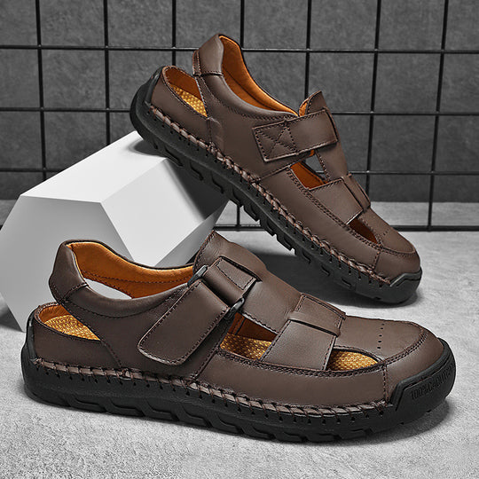 Herren Komfortable Leder-Sandalen mit verstellbaren Klettverschlüssen EB