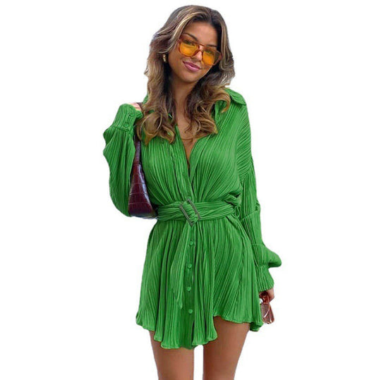 EB | Langärmeliges Kleid mit Schnürsenkeln und elastischer Taille