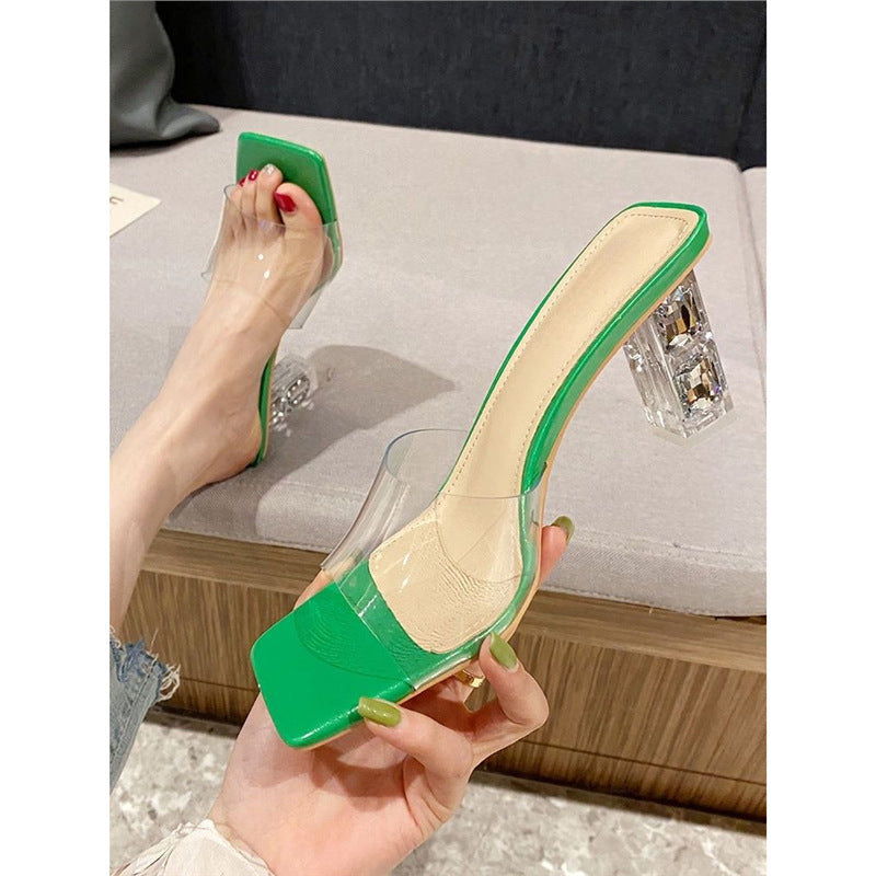 Damen transparente High Heel Mules mit geschmackvollem Design EB