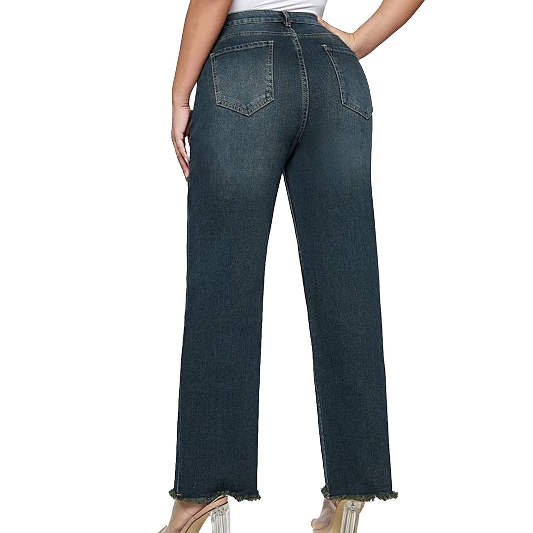Damen nan weite knöchellange Jeans mit hohem Bund und rohem Saum EB