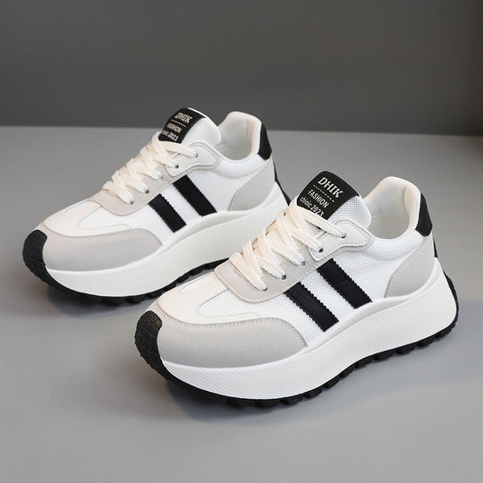 Damen Modische Plateausneaker mit atmungsaktiver Mesh-Oberfläche und stoßdämpfendem Sohlenprofil EB