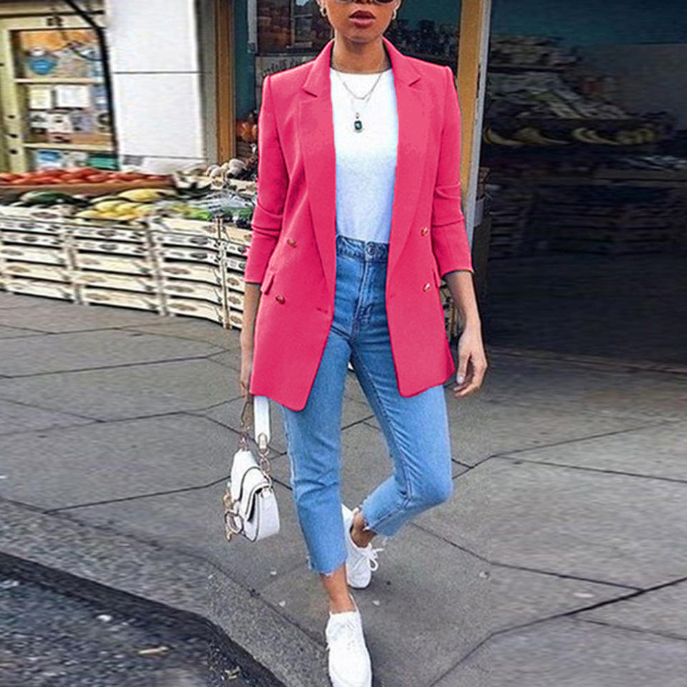 Damen Modischer Longblazer mit doppelter Knopfleiste und seitlichen Taschen EB