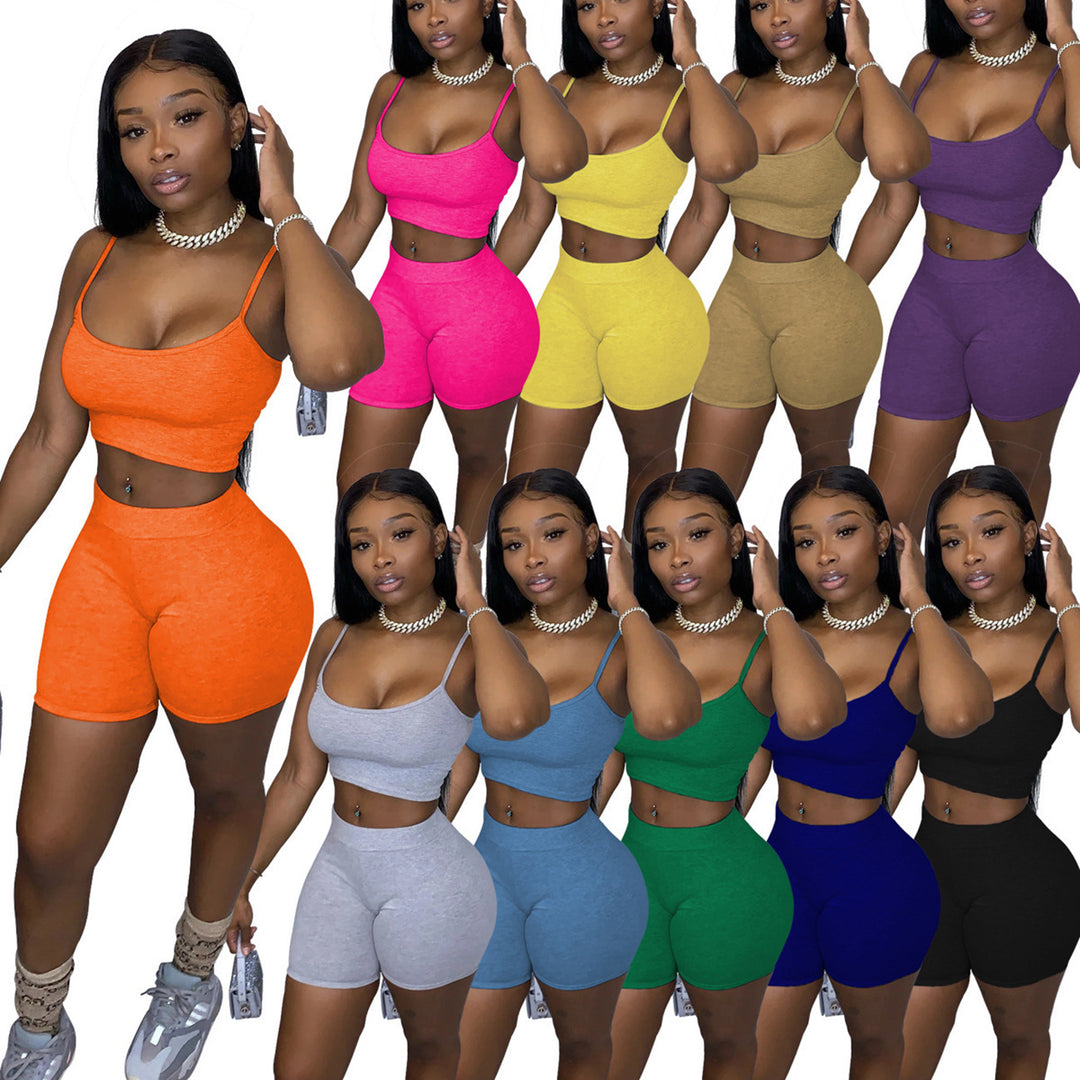Damen Sportliches Set mit figurbetonendem Crop-Top und Shorts EB