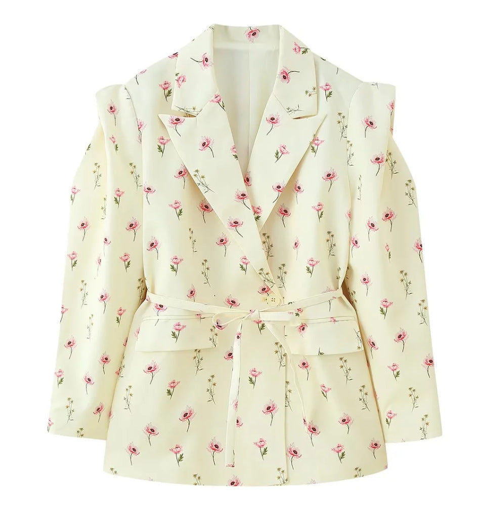 Damen nan taillierter Blazer mit Bindegürtel, Reverskragen und Schulterpolstern EB