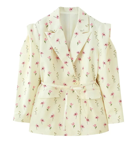 Damen nan taillierter Blazer mit Bindegürtel, Reverskragen und Schulterpolstern EB