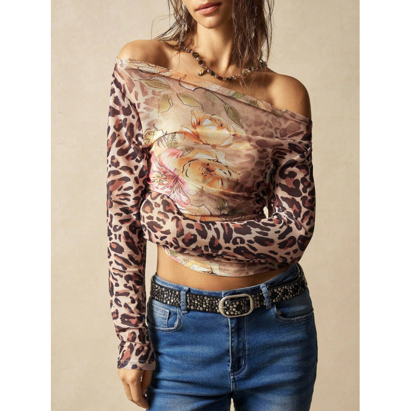 Damen Langarmshirt mit raffiniertem Raffungseffekt und animalischem Druck EB
