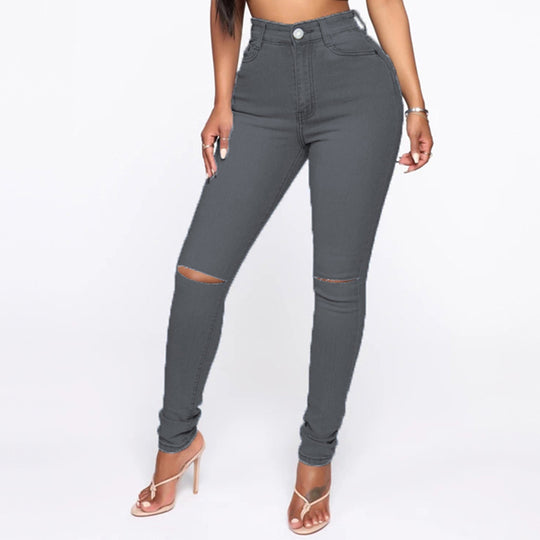 Damen High-Waist Jeans mit modischem Destroyed-Detail EB