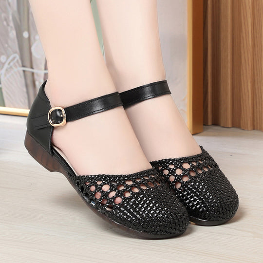 Damen Ballerinas mit dekorativem Flechtmuster und verstellbarem Riemen EB