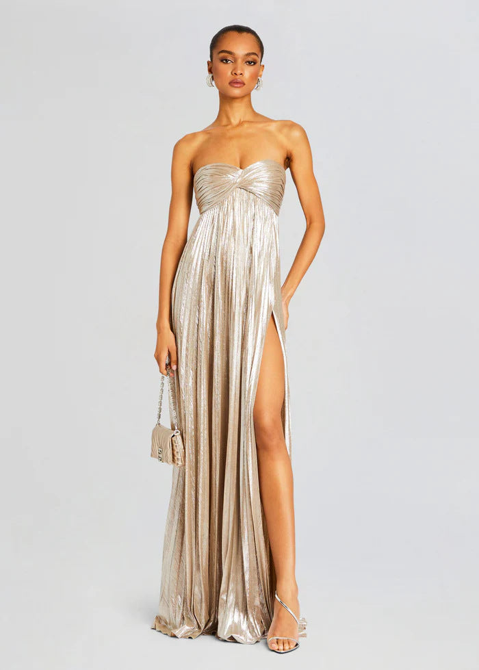 Damen Abendkleid mit schulterfreiem Design und elegantem Schlitz EB