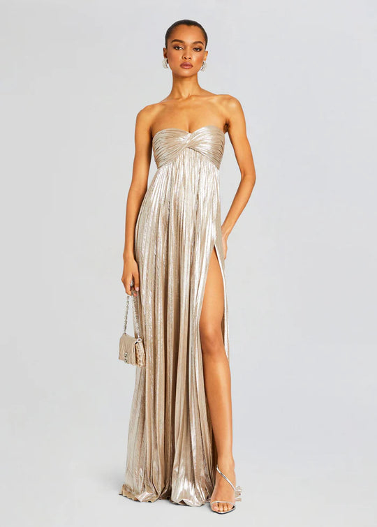 Damen Abendkleid mit schulterfreiem Design und elegantem Schlitz EB