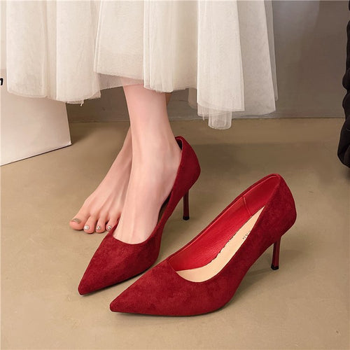 Damen klassische High Heels aus samtigem Material mit elegantem Schnitt EB