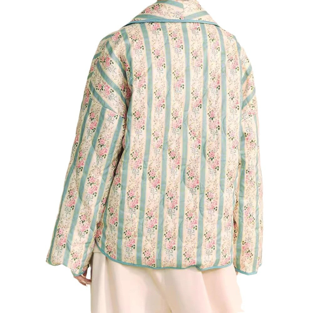 Damen Übergrößen Quiltjacke mit floralem Muster und weitem Schnitt EB
