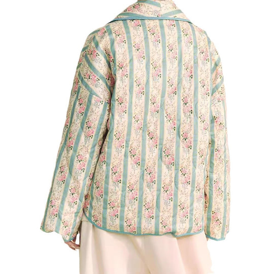 Damen Übergrößen Quiltjacke mit floralem Muster und weitem Schnitt EB