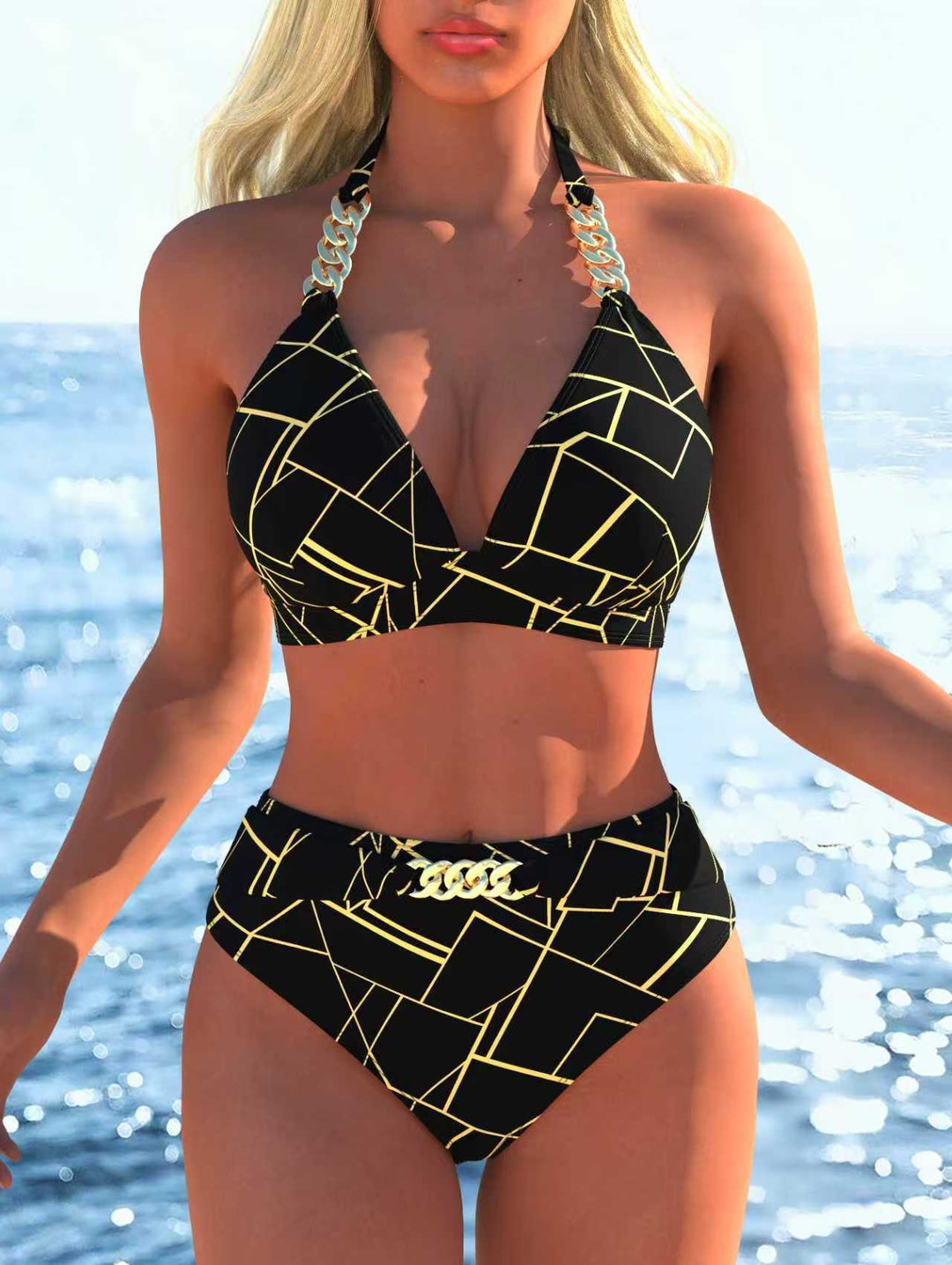 Damen Bikini mit luxuriösem Marmormuster und edlen Details EB
