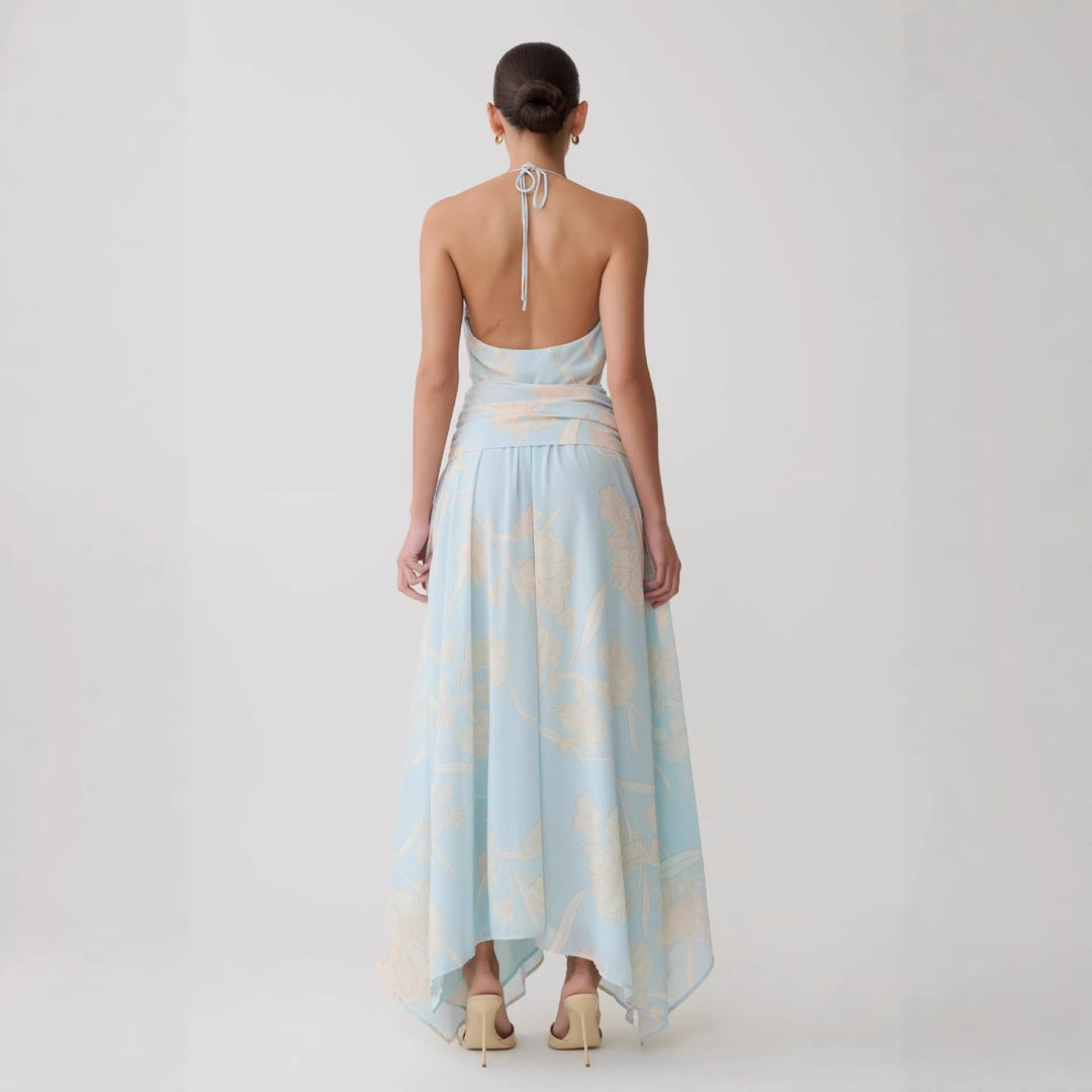Damen Elegantes Wickelkleid mit tiefem V-Ausschnitt und floralem Design EB