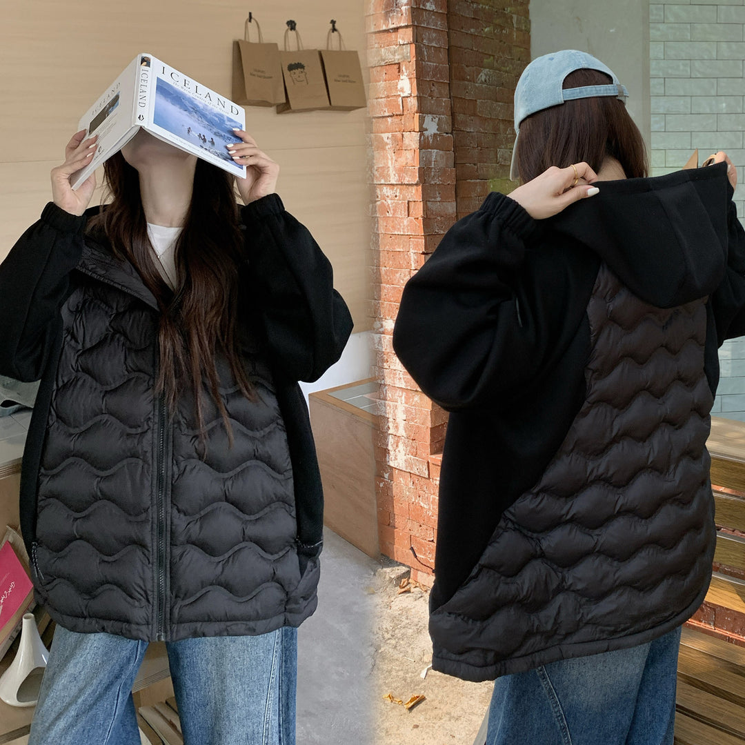 Damen Modische gesteppte Hybridjacke mit Kapuze und praktischen Taschen EB