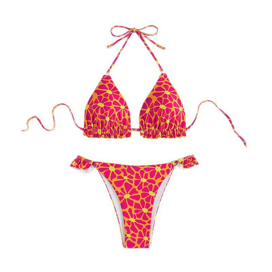 Damen Triangel-Bikini mit floralem Schnitt und verstellbaren Trägern EB