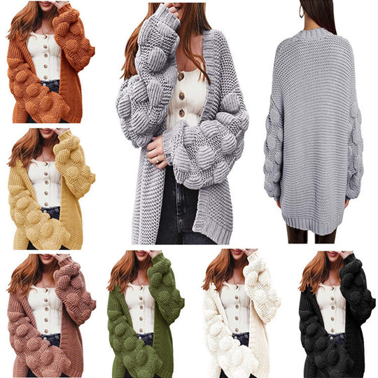 Damen Strickjacke mit voluminösen Puffärmeln und feiner Struktur EB
