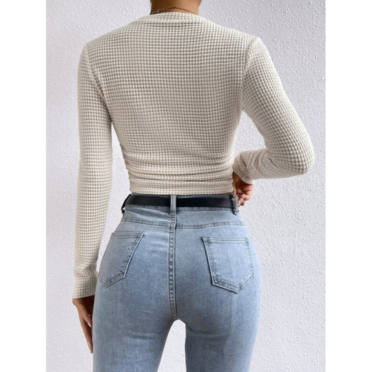 Damen Langarm-Crop-Top aus strukturiertem Jersey EB