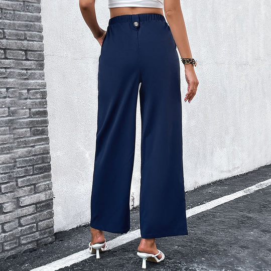 Damen elegante High-Waist-Hose mit weit geschnittenem Bein und praktischen Knopfdetails EB