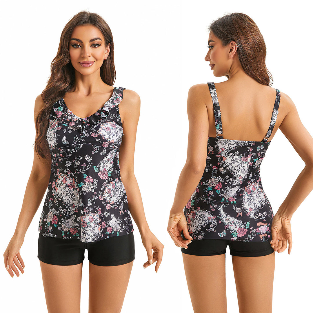 Damen Tankini mit gerafftem Oberteil und Shorts EB
